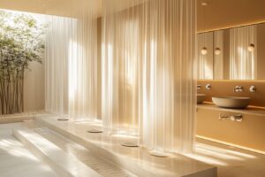 Minimalisme artistique : des rideaux de douche pour une salle de bain épurée et élégante